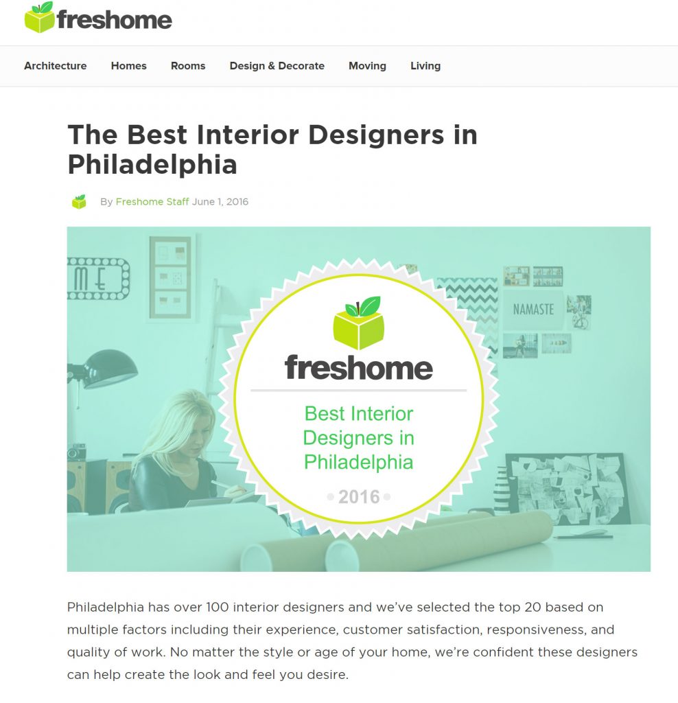 Main Line interior designer awarded Best interior designer in Philadelphia  